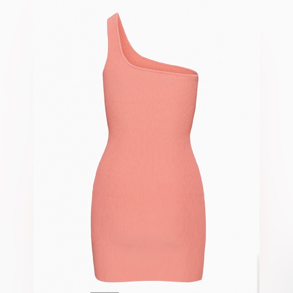 Aritzia Babaton Sculpt Knit One-Shoulder Dress Size L Grapefruit Coral - Picture 3 of 13